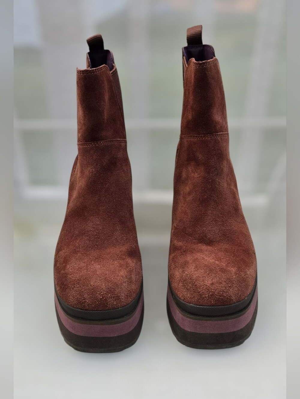 Naked Feet Guild Platform Chelsea Boots Brown Suede Purple Wedge 8.5